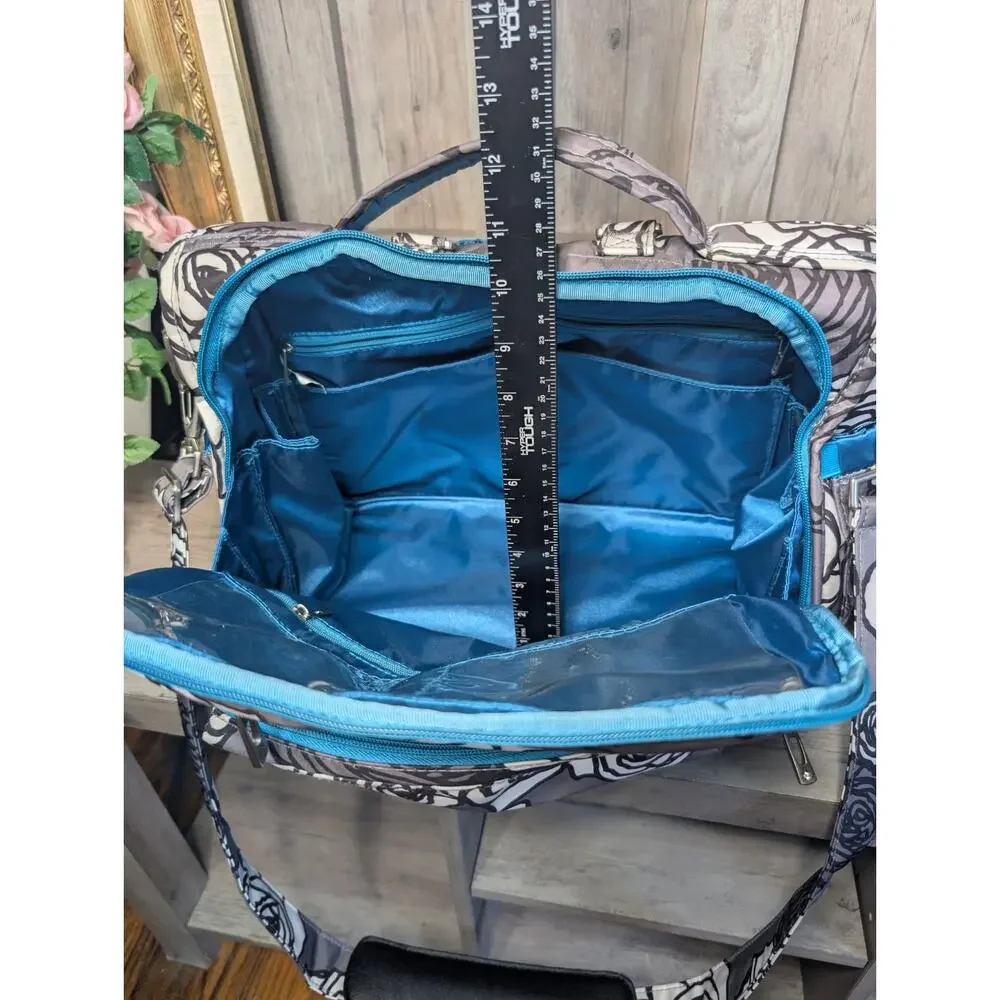 Ju-Ju-Be Gray Rose Floral Diaper Bag w/ Changing Pad Large Baby Travel Bag